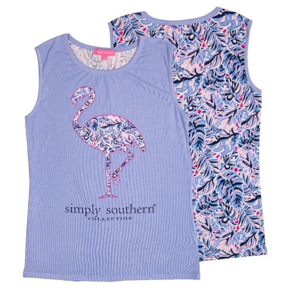 Simply Southern Palm Leaf Pink Flamingo Tank Top NWT